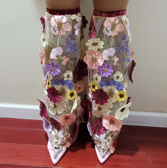 Handmade Floral Tulle Leg Warmers | Boho Festival Chic - Picture 2 of 4